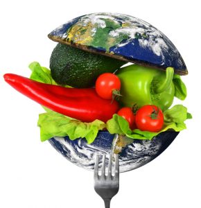 Image of vegetables inside two halves of a globe